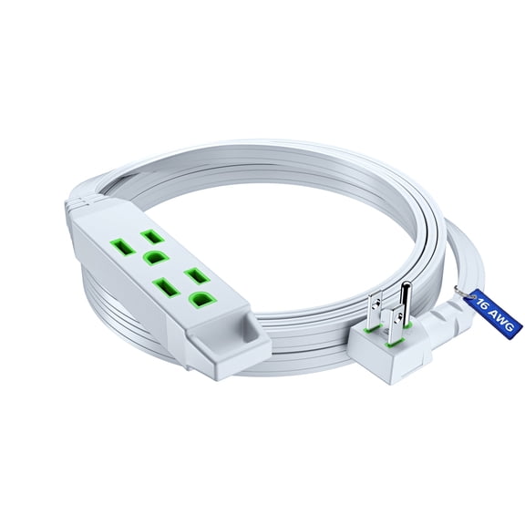 Maximm 10ft Extension Cord, 16 Gauge, Small Flat Plug & Space-Saving Flat Wire Design, 125V, 13A, 1625W, Grounded 3-Prong, ETL Listed, White