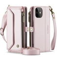 thumbnail image 2 of ShellTech Crossbody Wallet Women Men Bag Case for iPhone 12 mini,Magnetic Leather Flip Case RFID Blocking 7-Card Holder Zipper Bills Slot Cash Pocket Stand Cover with Shoulder Wrist Strap,Pink, 2 of 9