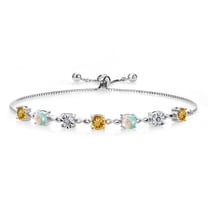 Gem Stone King 925 Sterling Silver Yellow Citrine White Simulated Opal & Lab Grown Diamond Tennis Bracelet for Women | 3.19 Cttw | Fully Adjustable up to 9 inch