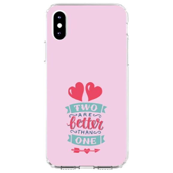 DistinctInk Clear Shockproof Hybrid Case for iPhone X / XS (5.8" Screen) - TPU Bumper, Acrylic Back, Tempered Glass Screen Protector - Hearts - Two Are Better Than One