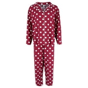 PJ Couture  Polka Dot Print Notch Collar Long Pajama Set (Women's Plus Size)