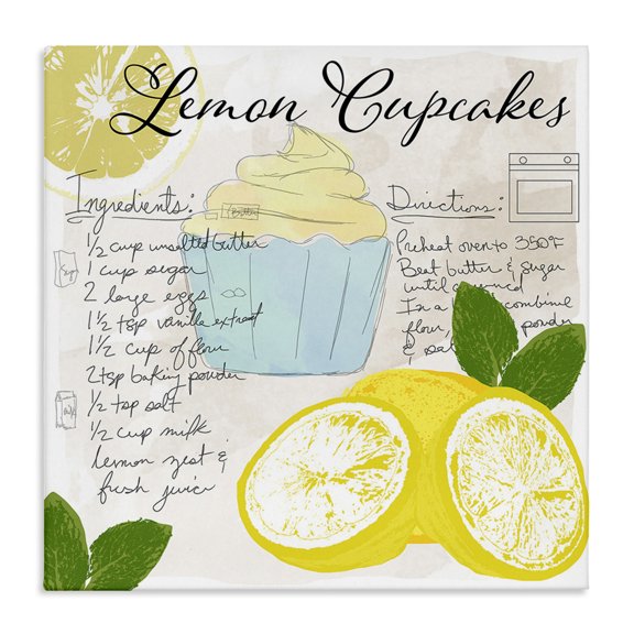 Stupell Industries Farmhouse Lemon Cupcake Recipe Canvas Art, 17 x 17, by Daniela Santiago