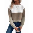 thumbnail image 2 of Suéter Informal de Cuello Redondo, Acanalado, de Punto con Bloques de Color, Hombros Caídos y Larga para Mujer, Otoño e Invierno. Marrón XXL, 2 of 9