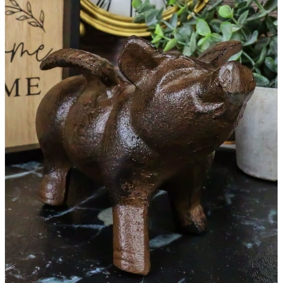 Cast Iron Whimsical Flying Pig Angel Decorative Statue Heirloom Vintage Rustic