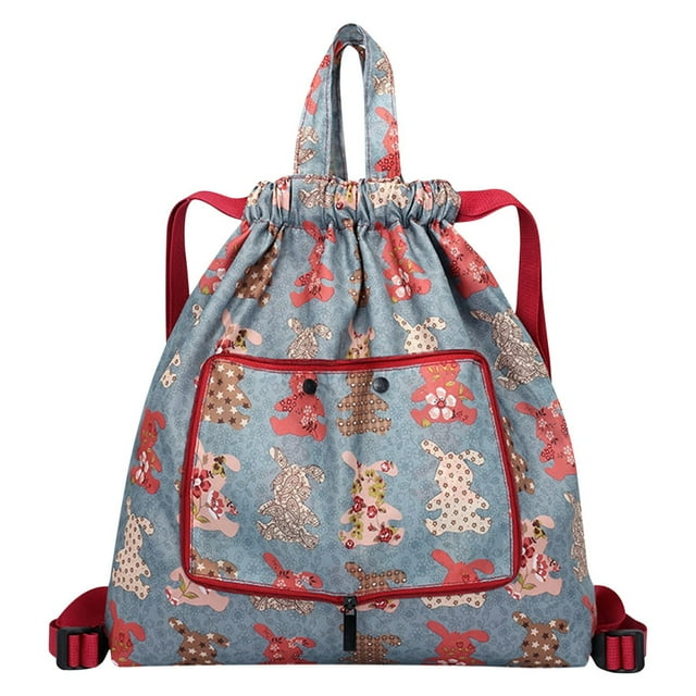 TopLLC Storage Bins Foldable Large Capacity Travel Backpack Drawstring Pocket Ultra Light Nylon Cloth Multifunctional Print Foldable Bag Organizer Storage Bags