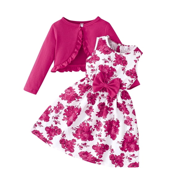 Owordtank Toddler Girls Floral Dress with Cardigan: 2-Piece Ruffle Shrug Sweater & Dress for Spring, Easter Clothes for Girls 2-10 Years