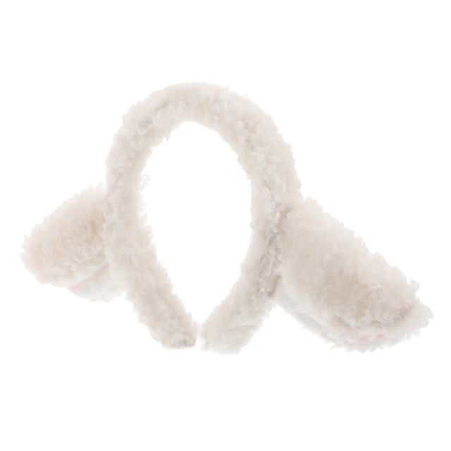 unbranded Beige Fluffy Lamb Ear Headband Soft Plush Animal Hairband for Performance and Decoration