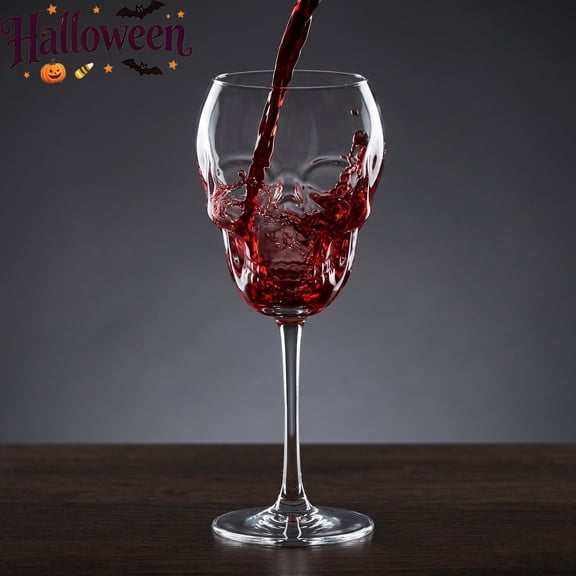 Qocolcyl 7.87 Inch Skull Stemmed Wine Glass, 280ml Clear Skeleton Goblet Drinkware, Halloween Decorations, Gothic Cocktail Glass, Indoor Outdoor Bar Table Holiday Party Gift Decor