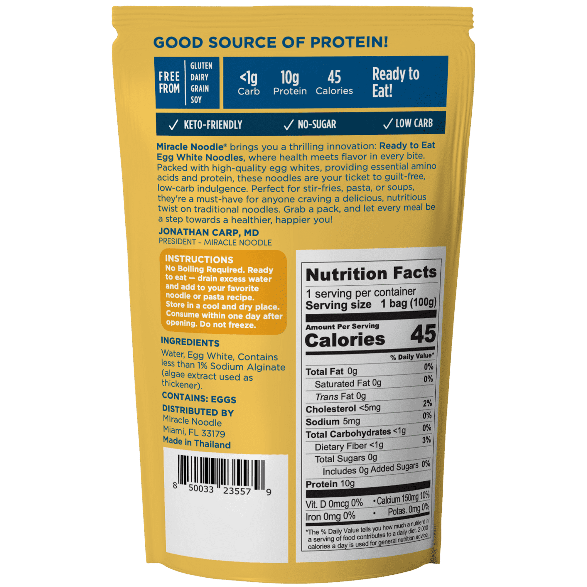 Miracle Noodle Egg White Spaghetti High Protein, Low Carb Pasta, 3.5 oz