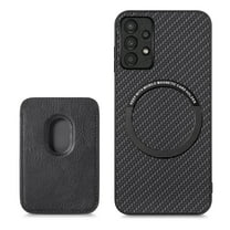 Cutyskin Carbon Fiber Texture PU Leather Case for Samsung Galaxy A32 5G, with Detachable Card Holder, Compatible Magsafe Charging, Ultra Thin Design Shockproof Phone Case for Galaxy A32 5G, Black
