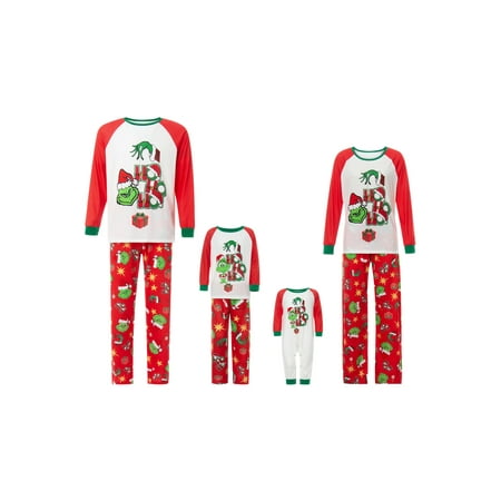 

xkwyshop Matching Family Pajamas Sets Christmas PJ s Sleepwear Printed Top with Bottom Loungewear Red Mom M