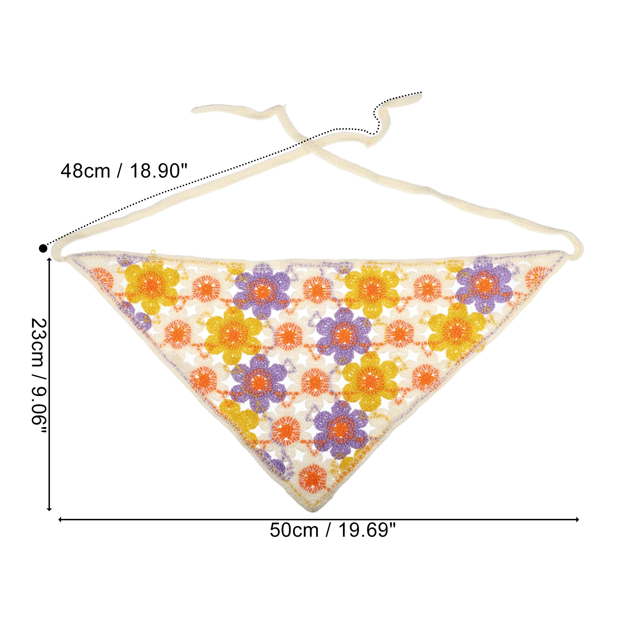 Unique Bargains Grace Knitted Hollow Triangle Headwrap 19.69"x9.06" Yellow Purple 1 Pc