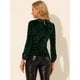 thumbnail image 5 of Blusa de terciopelo con cuello Peter Pan Allegra K estampado de estrellas contraste mujer Verde L, 5 of 6