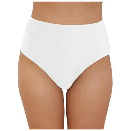 TOWED22 Women High Waisted Cheeky Bikini Bottoms Tummy Control Scrunch Swim Bottom Only-White XL