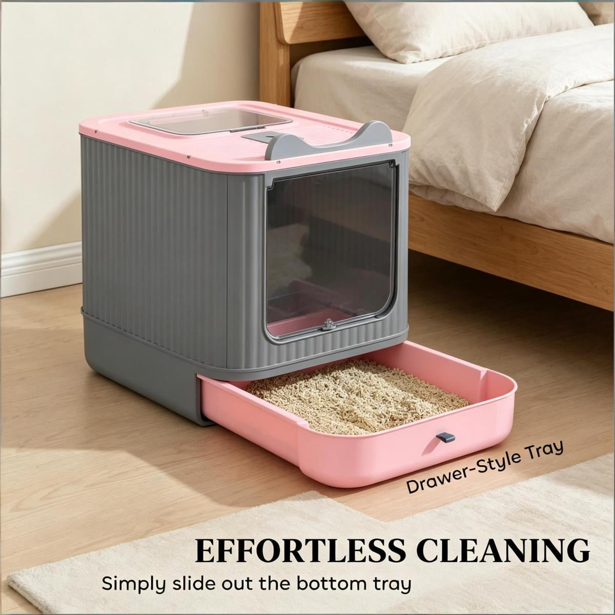 FENGFAN Gray Enclosed Cat Litter Box, Front Entry Top Exit with Slide-Out Tray, Odor Control Easy Clean for Small Medium Cats