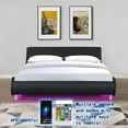 thumbnail image 2 of Queen Black Faux Leather Platform Bed Frame with RGB LED Lights & Remote/App Control, Modern Curve Design, Wood Slat Support, No Box Spring Needed, Easy Assembly, Bedroom Furniture, 2 of 11