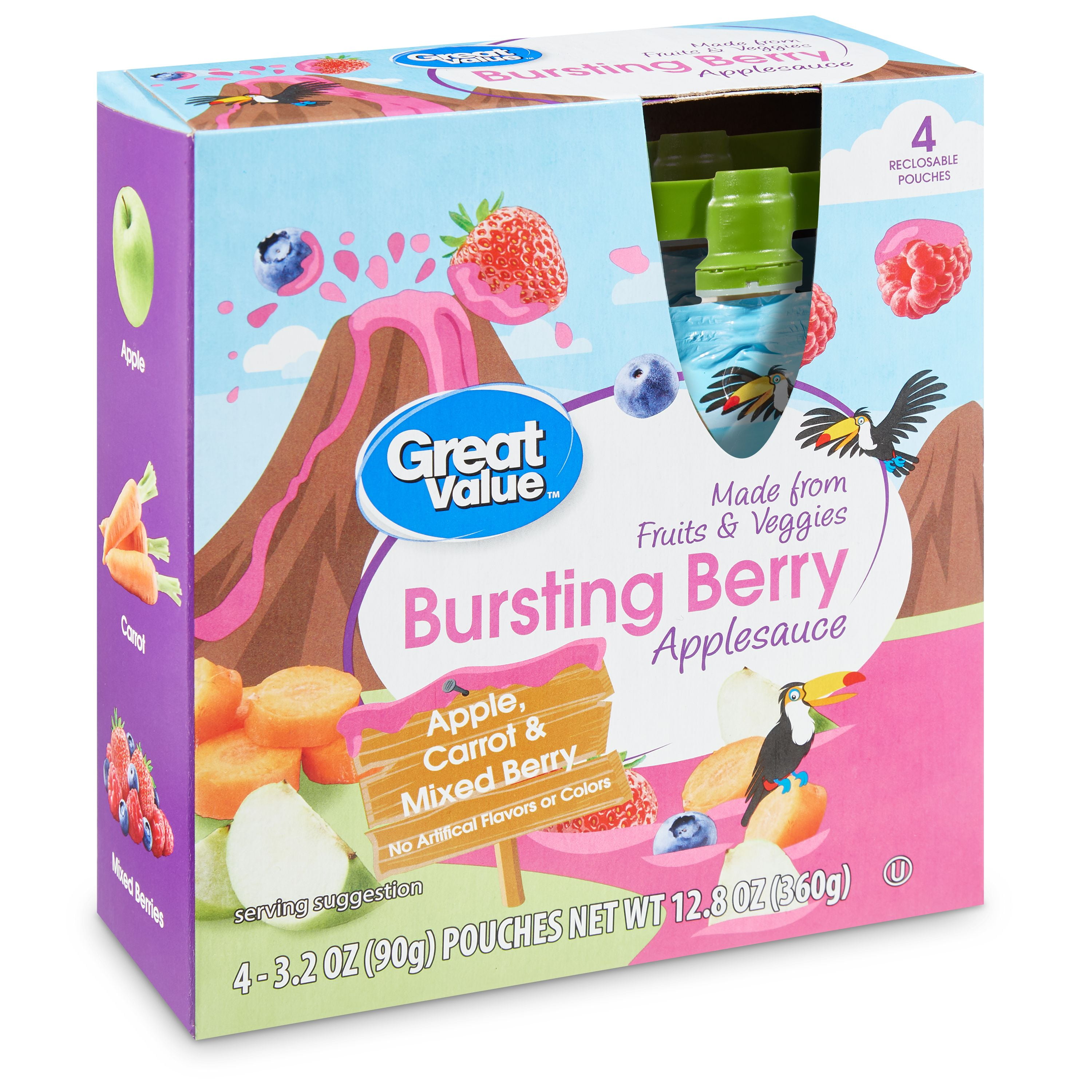 Great Value Bursting Berry Applesauce, 3.2 oz, 4 Count