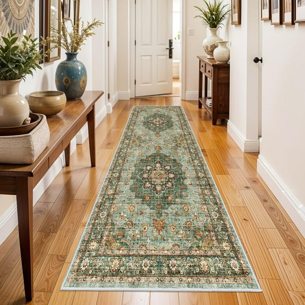 Alfombra TOPRUG, lavable, oriental, para pasillo, 80 x 240 cm, color verde