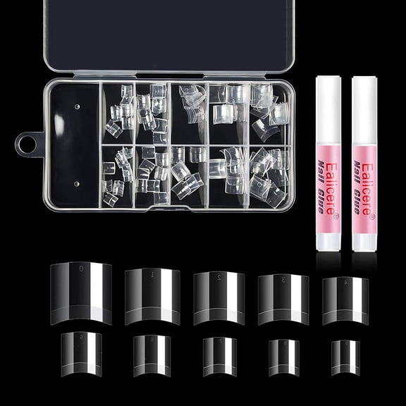 Ealicere 120pcs Clear Nail Tips for Acrylic Nails,French Nail Tips Short Style,Nails with Box Half Cover Acrylic Artificial Tip Manicure with Nail Glue for Nail Salon ( 10 sizes )