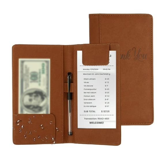 Uxcell Restaurant Check Presenters, 2Pcs Guest Check Holder with Pocket Leather Server Books for Waitress, Light Brown