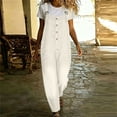 thumbnail image 2 of SAWOBUUN Women Fit Jean Button Front Jumpsuit with Pockets Overalls Casual Loose Wide Leg Denim Pants, 2 of 6