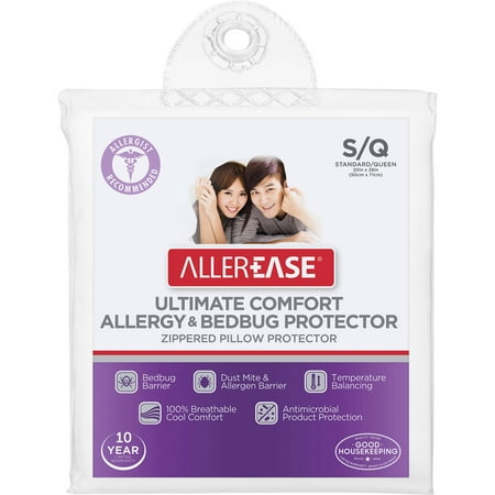 AllerEase Standard or Queen Ultimate Comfort Allergy & Bedbug Zippered Pillow Protector, 1 (Best Allergy Pillow Covers)