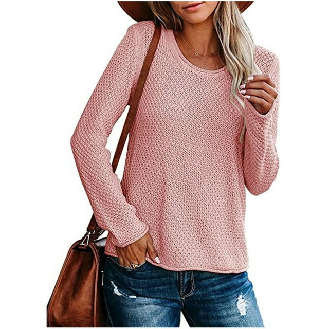 Qertyioot Pull-overs pour Femmes, Pulls à Col Rond pour Femmes Sweater Manches Longues