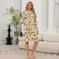 thumbnail image 2 of Women's Robes Zipper Lightweight 3/4 Length Sleeve Summer Bathrobes for Women Zipper Front Knee Length Sunflower Print Trendy Sleepwear Nightgown with Pockets Yellow S, 2 of 8