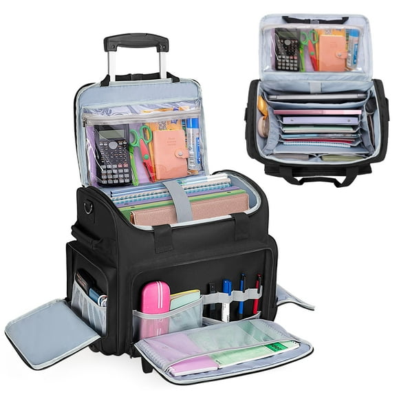 CURMIO Sac Roulant pour Enseignant avec Roues, Chariot Roulant pour Enseignant, Mallette Roulante avec Organisateur Accordéon et Étui pour Portable de 15,6 Pouces pour l'École Ou le Travail,