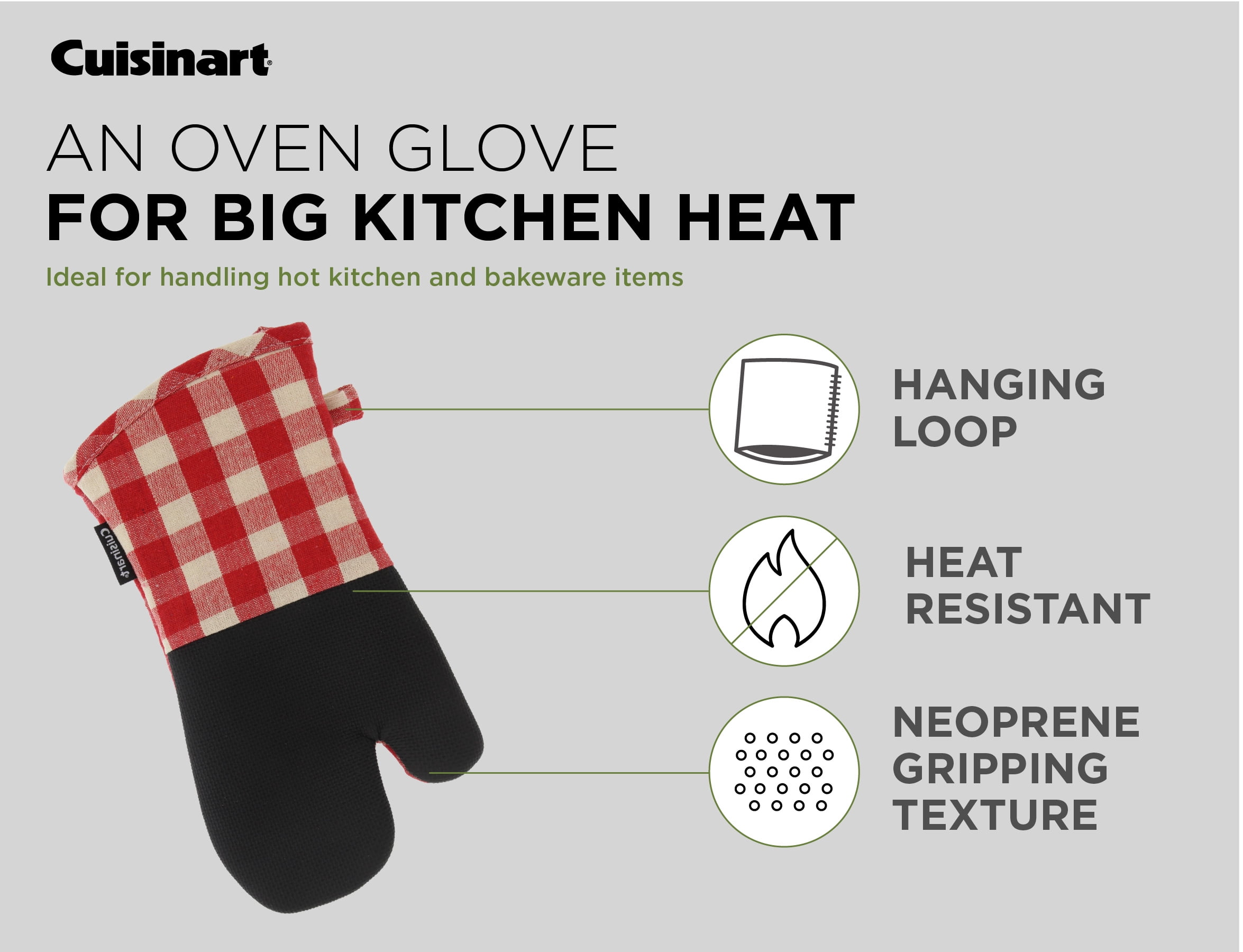 Cuisinart Buffalo Check Mini Oven Mitts - 2 Pack, Red and Ivory Plaid  Design - Handle Hot Kitchen Items Safely - Non-Slip Grip Mini Oven Gloves  with