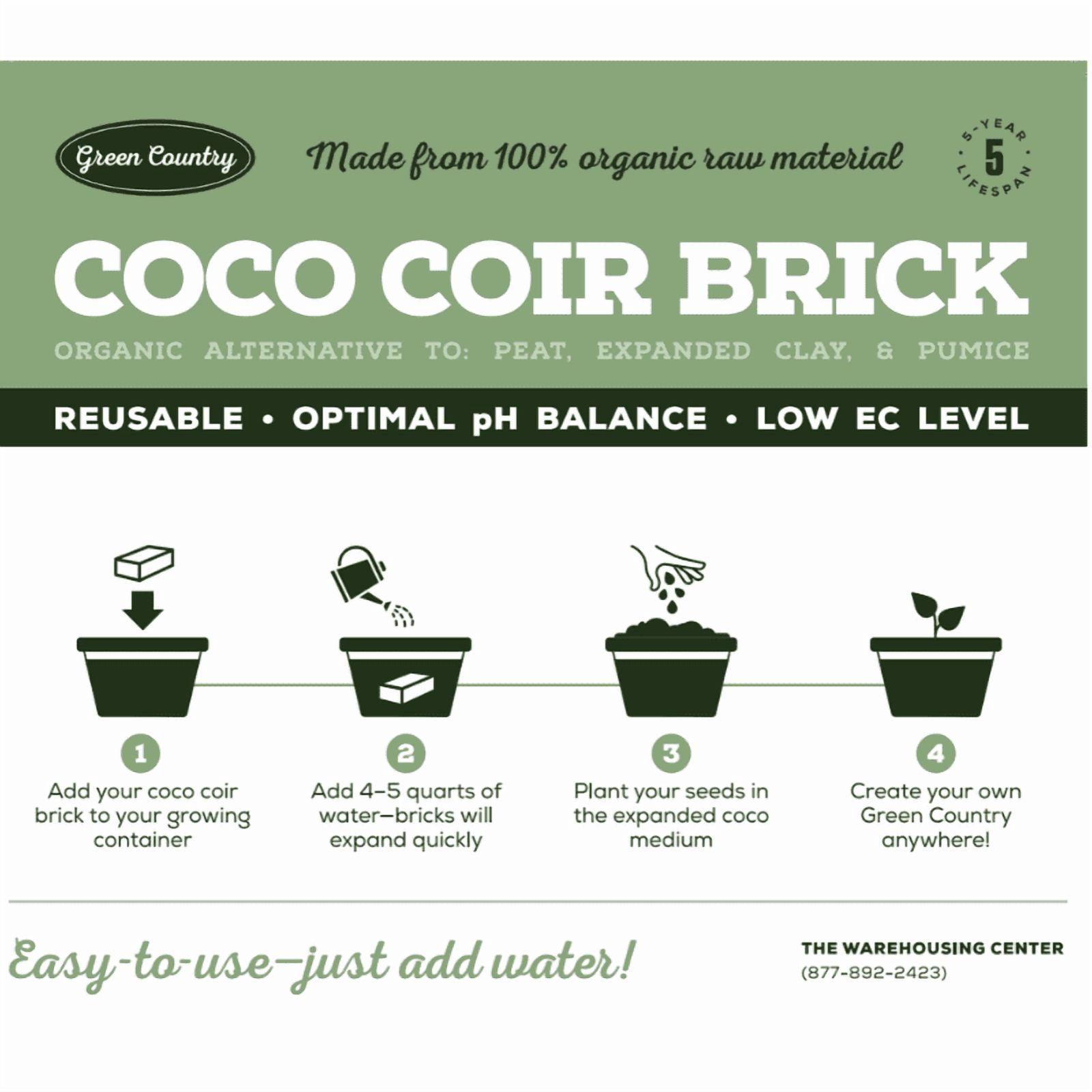 Green Country, Premium Coco Coir Bricks Seed Starting Hydroponics Soil Amendment - 12 Pack