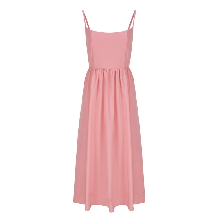 Chiccall Corset Dress for Women Spaghetti Strap Bustier Midi Dresses Solid  Flowy Pleated Hem Low Cut Party Dress Pink L - Walmart.com