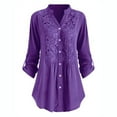 thumbnail image 2 of Leutsin Women Ladies Large Size Button Solid Lace V-Neck Long Sleeve Shirt Blouse, 2 of 3