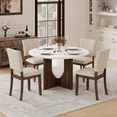 thumbnail image 3 of Leovanni Modern 47" 5-Piece Solid Wood Round Dining Table Set with 4 Upholstered Chairs, Pedestal Base Kitchen & Dining Room Set, White, 3 of 16