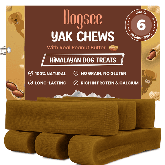 Dogsee Yak Cheese Chews Medium Dogs Peanut Butter For Healthy Skin And Coat 1 lb
