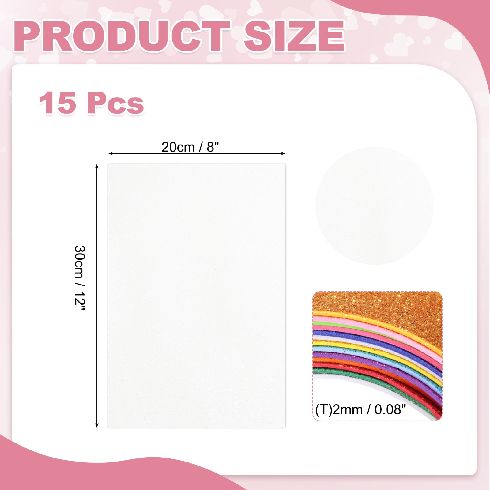 15 Sheets White Shiny Foam Sheets, 8 Inch x 12 Inch Sparkle EVA Foam Handicraft Sheets EVA Paper for Art Crafts Projects, Scrapbook Gift DIY Card Party Decoration