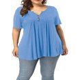 thumbnail image 2 of CHOK Chemise Henley Grande Taille pour Femmes Été Décontractée Manches Courtes Col en V Boutonnée Tunique Plissée, 2 of 8