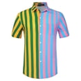 thumbnail image 1 of INSPIRE CHIC Camisas de rayas verticales para hombre Camisas informales de patchwork de verano con botones en contraste de colores verde rosa S, 1 of 6