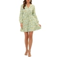 thumbnail image 2 of INSPIRE CHIC Women's V Neck Floral Print Elastic Waist Button Down A-Line Mini Midi Dress XL Light Green, 2 of 6