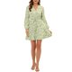 thumbnail image 2 of INSPIRE CHIC Vestido Mini Midi A-Line de Cuello en V con Estampado Floral y Cintura Elástica, Botones, Talla XL, Verde Claro, 2 of 6