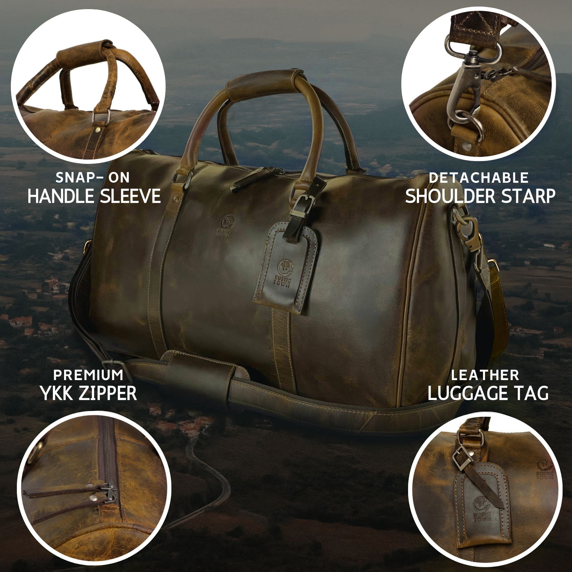 Leather Duffle Bag for Men Travel Gym Sports Carry on Luggage Duffel Bag Overnight Weekender Gift by Rustic Town