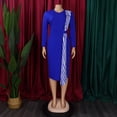 thumbnail image 2 of AURA Plus Size Pencil Midi Dress Round Neck High Waist Bodycon Ruched 9 10 Sleeve Elegant Work Dress, 2 of 9