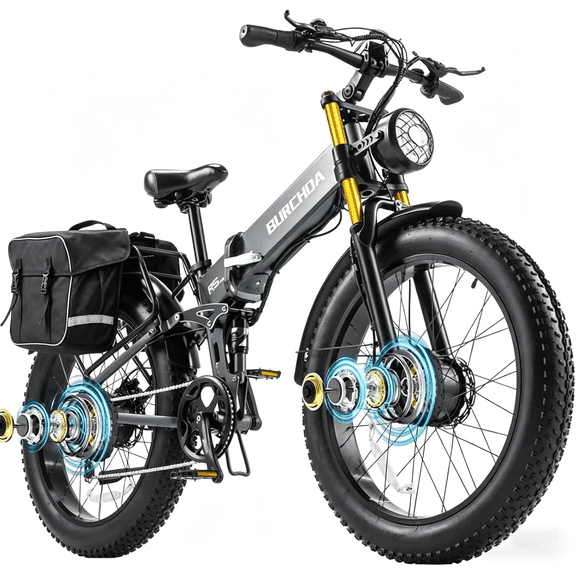 Folding Dual motor Dirt Bike for Adults 26'' 5000w 48v 30Ah, 7 Speeds,4.0 Fat Tire up to 40MPH Off Road E-Motorized Dirt Bicycle Dual Hydraulic Disc Brakes Full Suspension UL2849