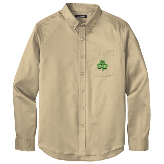 Men's IRISH SHAMROCK PATCH Twill Shirt with Pocket, Extra-Small Wheat