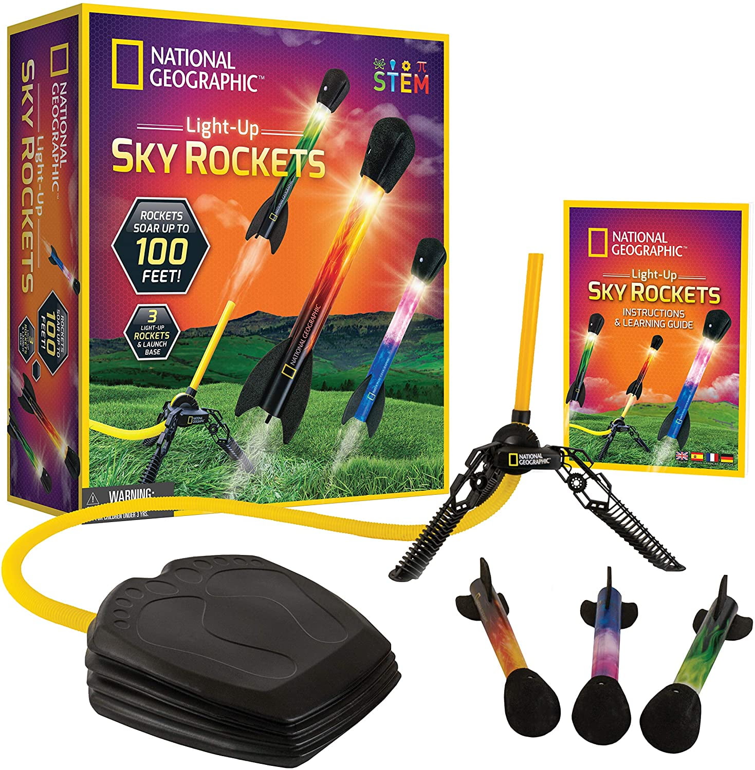 National Geographic 3 Light-up LED Air Rockets and Launch Base Stem for sale online 