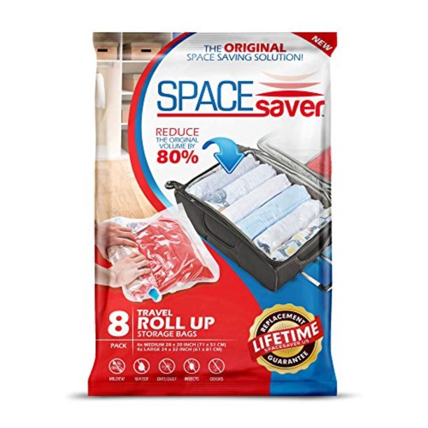 spacesaver 8 x premium travel roll up compression storage bags for suitcases no vacuum needed