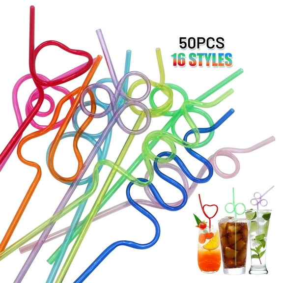 Reusable Straws 50Pcs Creative Curly Loop Drinking Straws for Kids Party