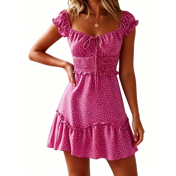 Women's Ruffle Sleeve Sweetheart Neckline Dots Printing Mini Dress