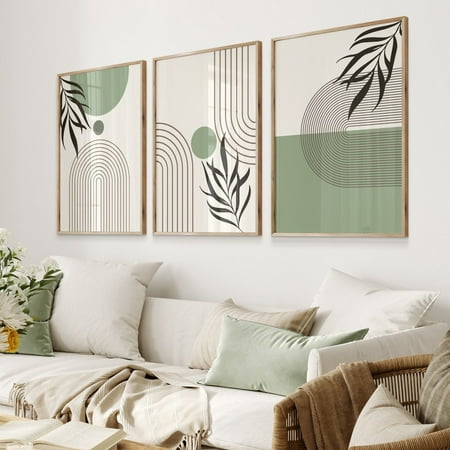 UNFFRAMED Green Boho Art Prints, Neutral Modern Wall Decor, Boho Rainbow, Minimalist Prints, Aesthetic Room Decor Set Of 3 Set 3 Prints 8x12