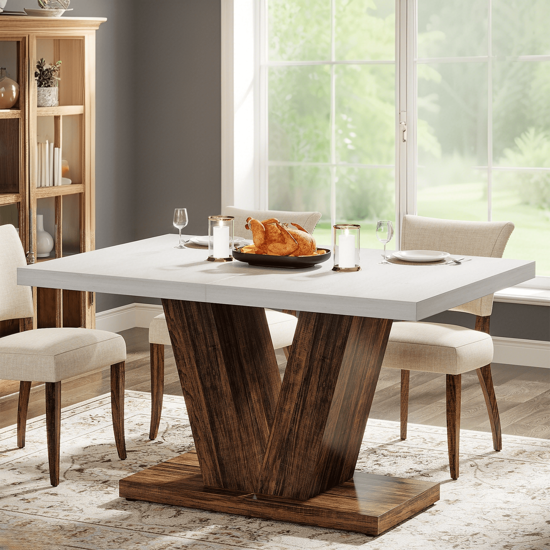 Tribesigns 47" Dining Table for 4, Wood White Kitchen Table with Heavy Duty Pedestal for Dining Room